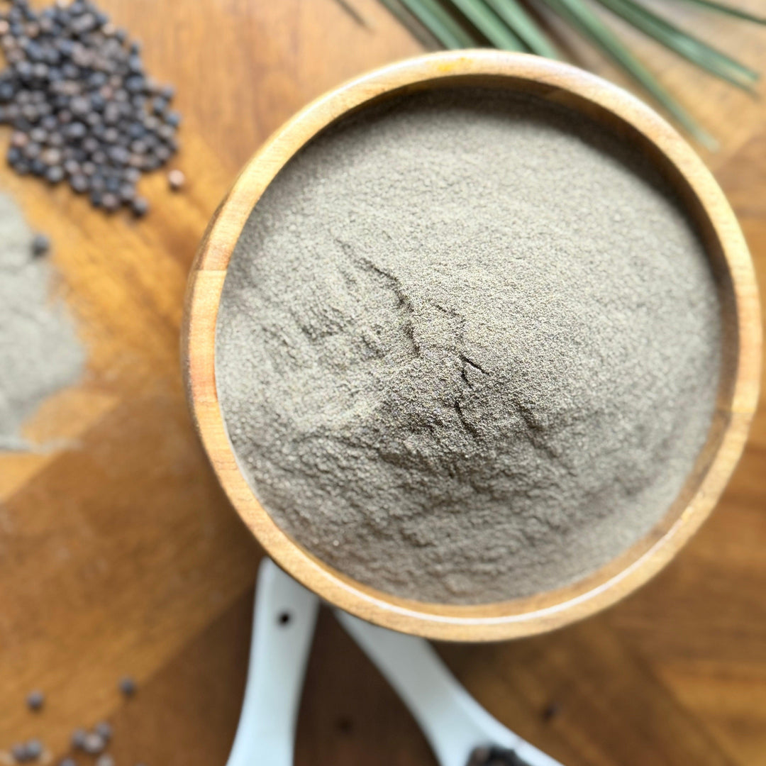 Purely Organic Foods fine ground black pepper, organic and freshly milled for bold, even seasoning
