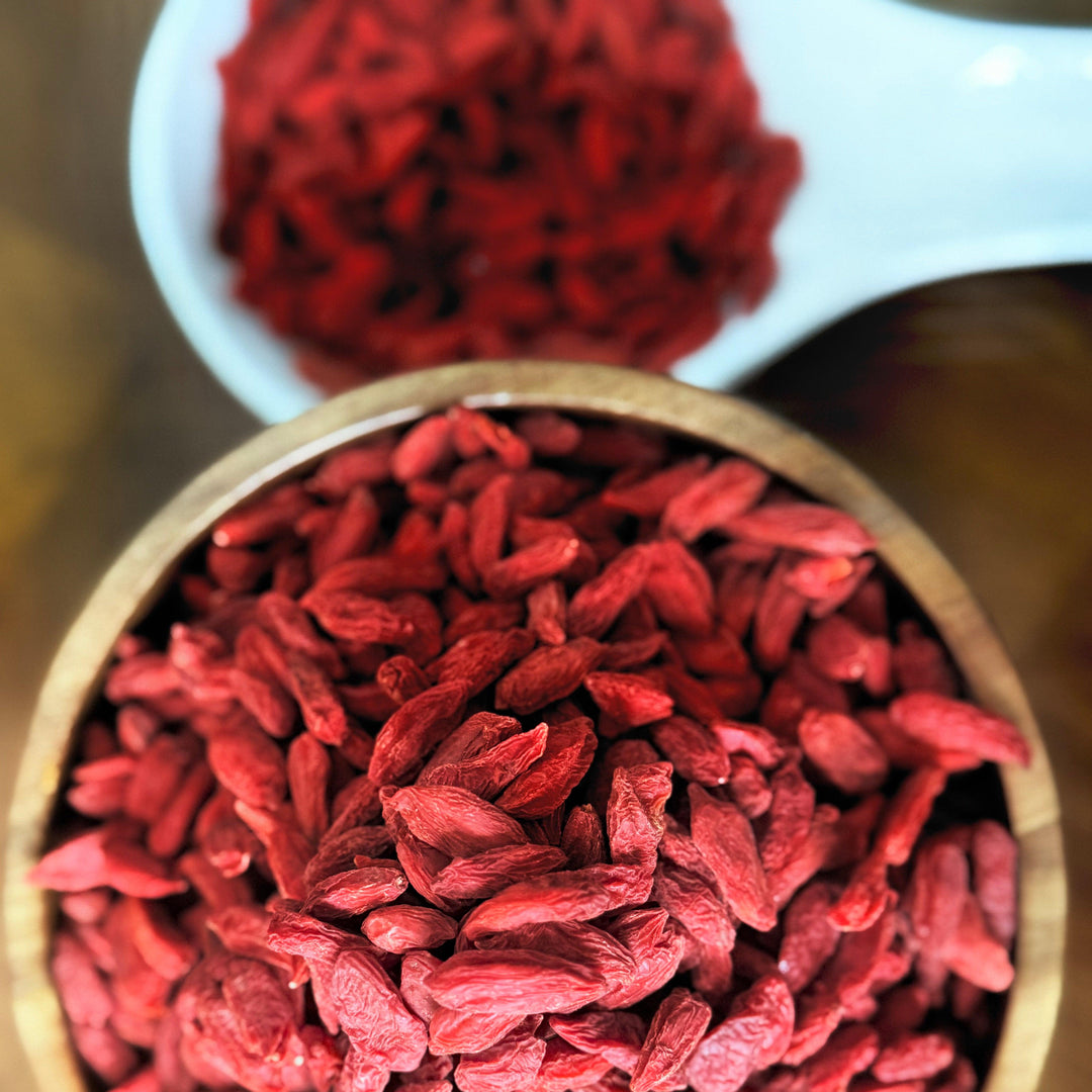 Purely Organic Foods dried organic goji berries, sun-dried and naturally sweet, ideal for snacking or adding to recipes