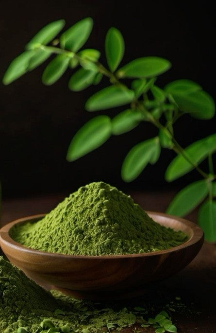 Purely Organic Foods premium organic moringa leaf powder finely ground vibrant green color.

Organic moringa leaf powder from Purely Organic Foods, perfect for smoothies and teas.