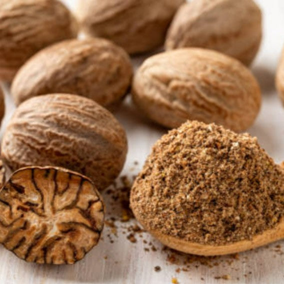 Organic whole nutmeg seeds by Purely Organic Foods – aromatic, flavorful spice ideal for baking, cooking, and grinding fresh for rich, warm dishes.