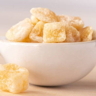 Premium organic lightly dusted ginger cubes, perfect for flavorful dishes, teas, and healthy recipes – Purely Organic Foods