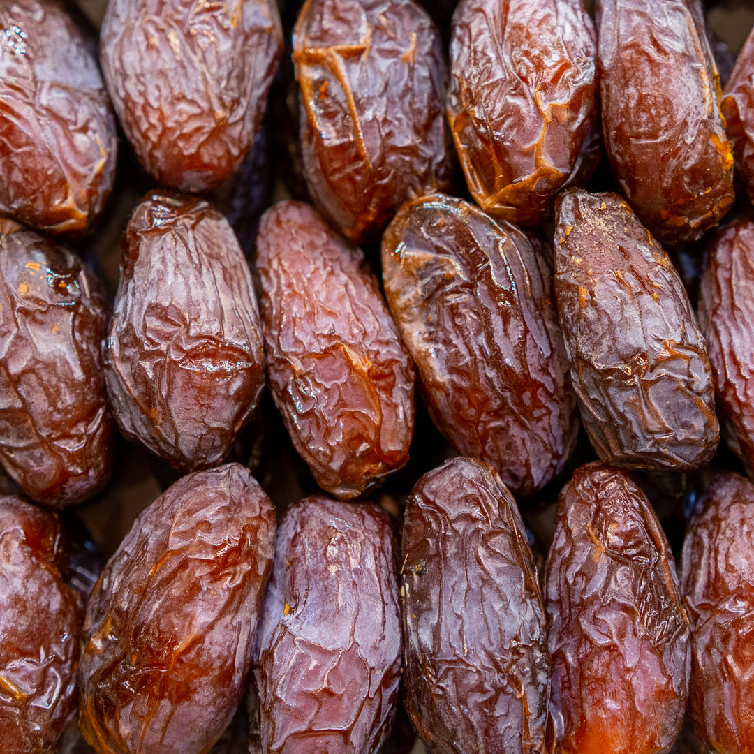 Purely Organic Foods organic Medjool dates, whole and large, naturally sweet and soft, perfect for snacking, baking, and adding natural energy to recipes.