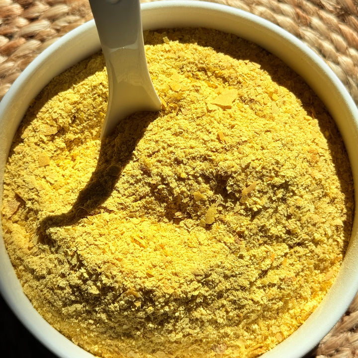 Purely Organic Foods nutritional yeast large flakes – a savory, nutrient-rich superfood packed with B vitamins and a cheesy flavour