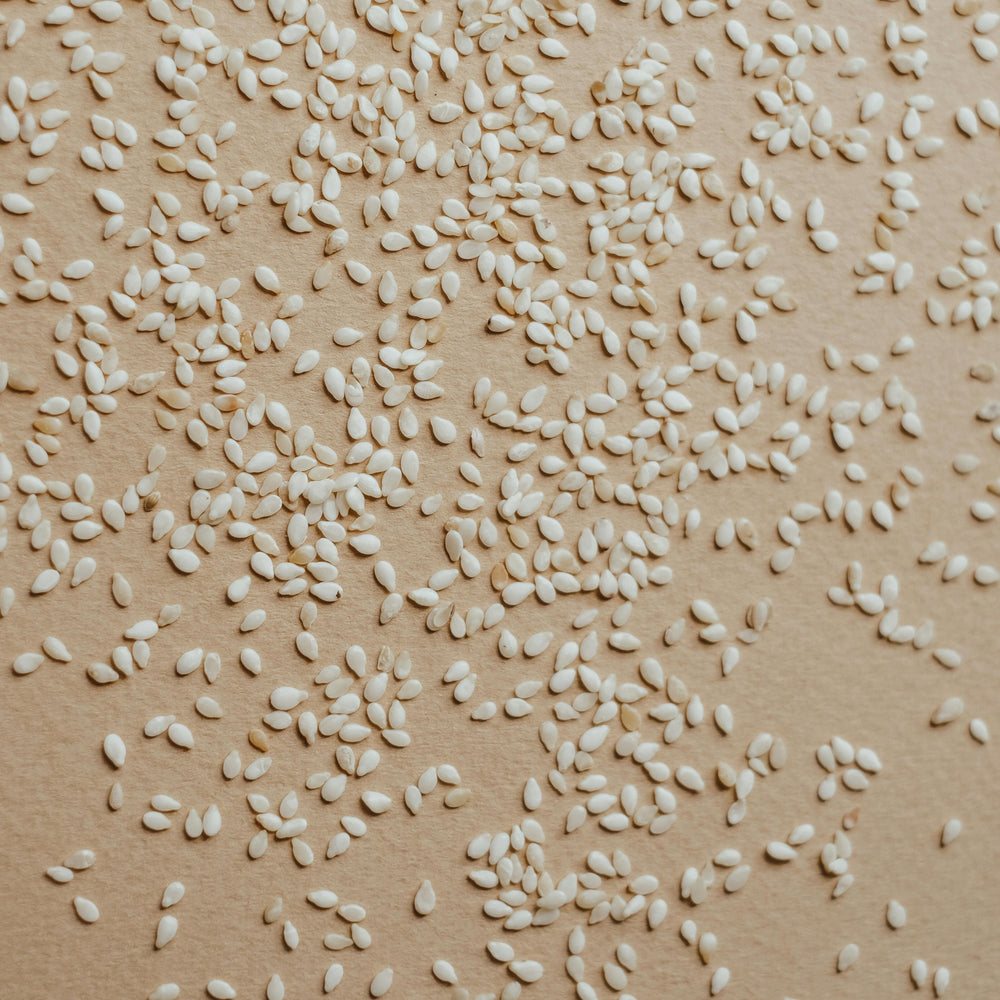 Premium organic hulled white sesame seeds, perfect for salads, breads, Asian dishes, and healthy recipes – Purely Organic Foods